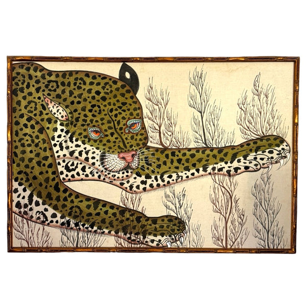 Hand painted Leopard Head in Antique Gold Bamboo Frame – The