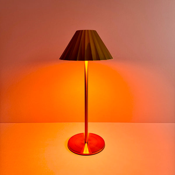 Wireless Pleated Table Lamp ~ Brass - The Jungle Emporium