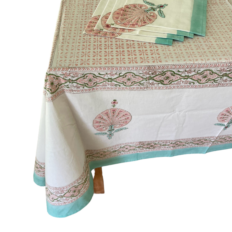 Block Print Tablecloth & Napkin Set ~ Pink City - The Jungle Emporium