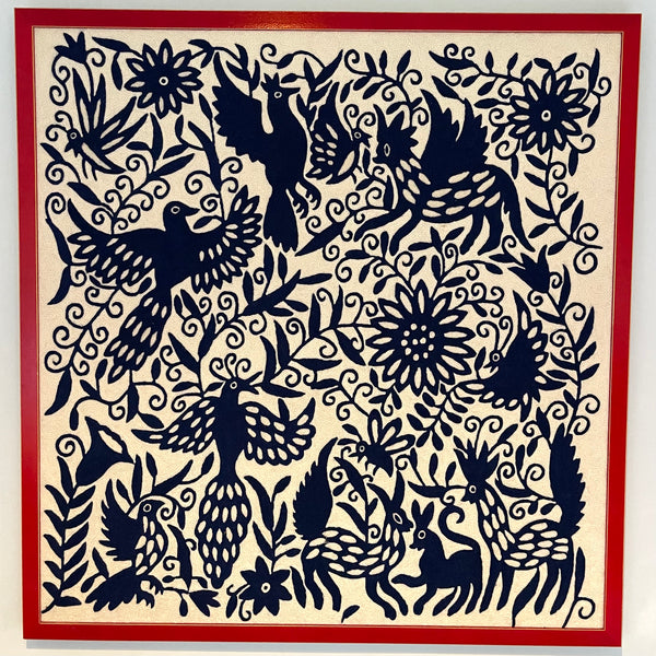 Chainstitch Mexican Otomi style tapestry ~ Blue & White - The Jungle Emporium