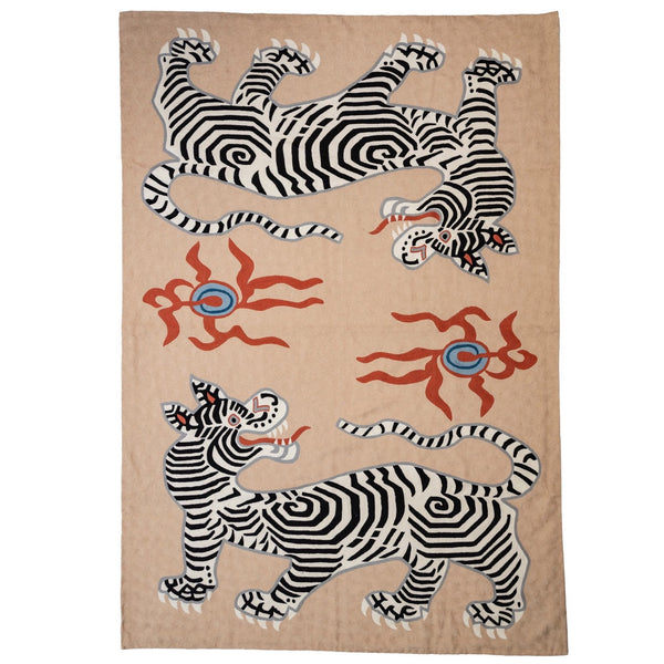 Two Tibetan Tigers Carpet ~ Nude pink & Coral - The Jungle Emporium