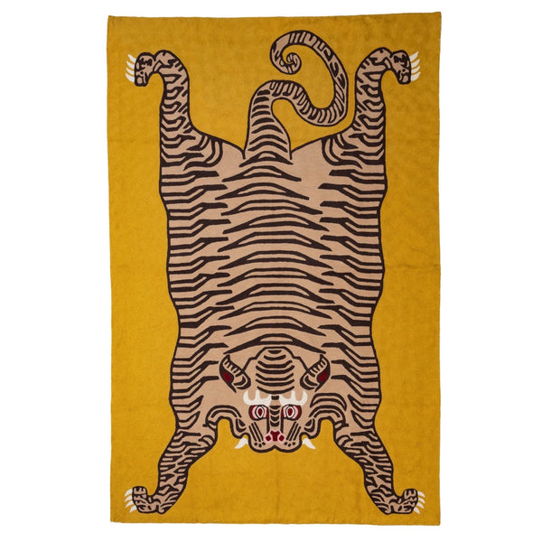 Tibetan Tiger Carpet ~ Saffron Yellow & golden beige - The Jungle Emporium