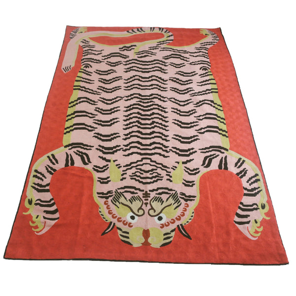 Tibetan Tiger Carpet ~ Red & Pink - The Jungle Emporium
