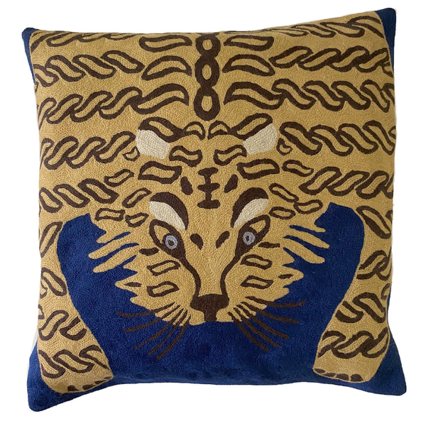 Bengal Tiger Cushion Cover ~ Royal Blue - The Jungle Emporium