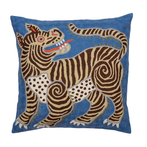 Tibetan Tiger Cushion Cover ~ Sky Blue - The Jungle Emporium