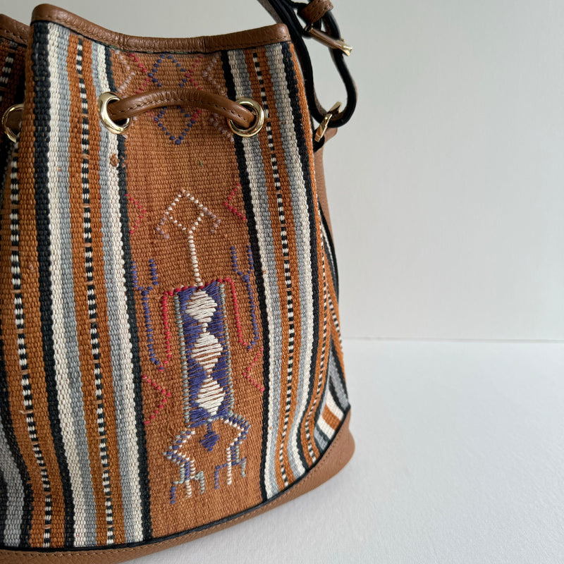 The Flores Bucket Bag ~ Beige Blue Ikat