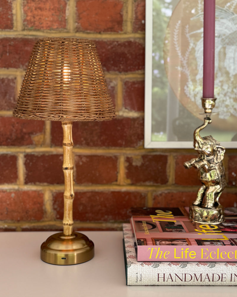 Wireless Bamboo & Rattan Table Lamp