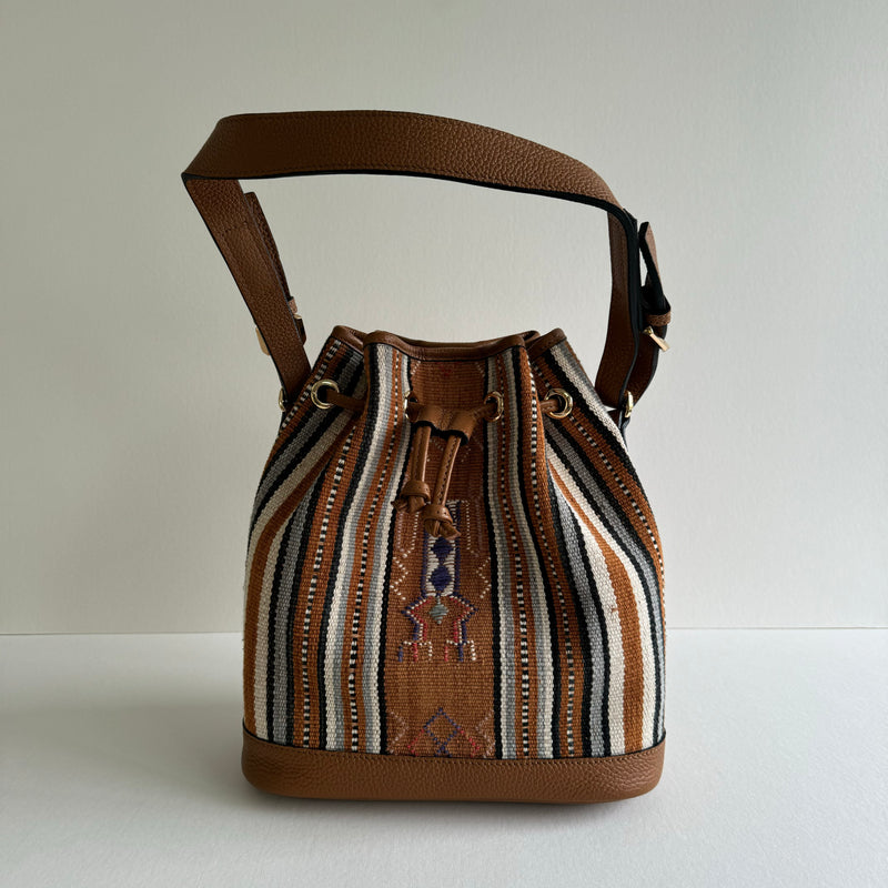 The Flores Bucket Bag ~ Beige Blue Ikat