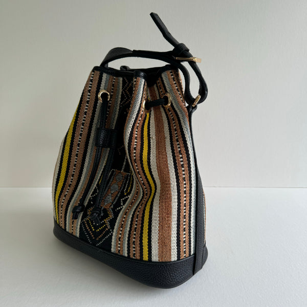 The Flores Bucket Bag ~ Black Yellow Ikat