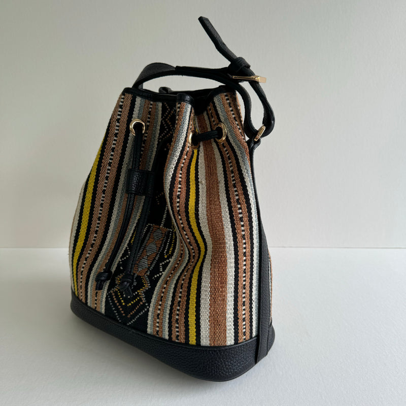 The Flores Bucket Bag ~ Black Yellow Ikat