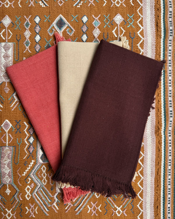 Handwoven fringed cotton napkin ~ various colours