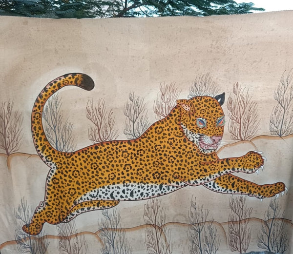 Hand painted Jumping Leopard in Yellow