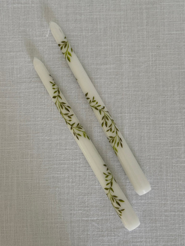 Tapered Leaf Garland Candles ~ set of two