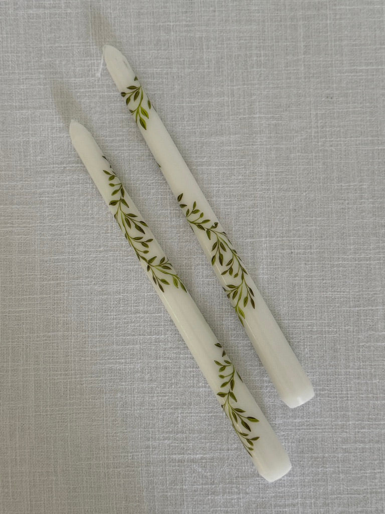 Tapered Leaf Garland Candles ~ set of two