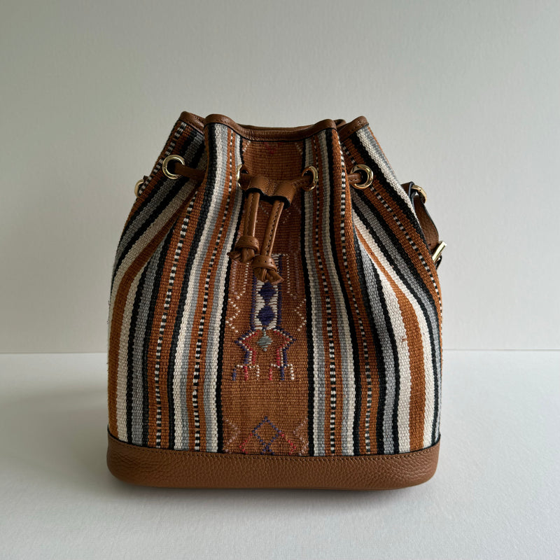The Flores Bucket Bag ~ Beige Blue Ikat
