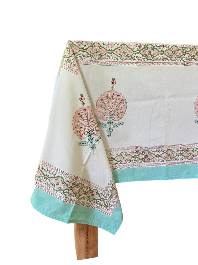 Block Print Tablecloth & Napkin Set ~ Pink City