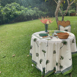 The Palm Block-Print Tablecloth - The Jungle Emporium