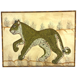 Hand painted Leopard in Antique Gold Bamboo Frame