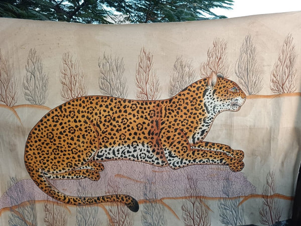 Hand painted Couching Leopard in Yellow