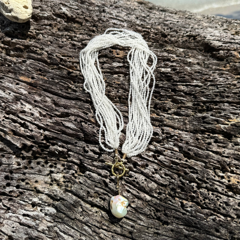 Jackie Rope Necklace with detachable Baroque Pearl ~ various Stones