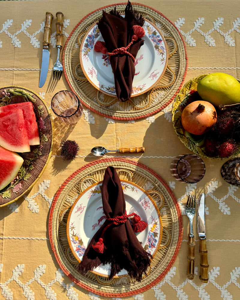 Priya Embroidered Cotton Tablecloth ~ various colours
