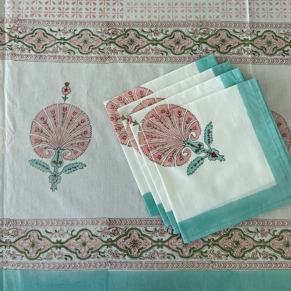 Block Print Tablecloth & Napkin Set ~ Pink City