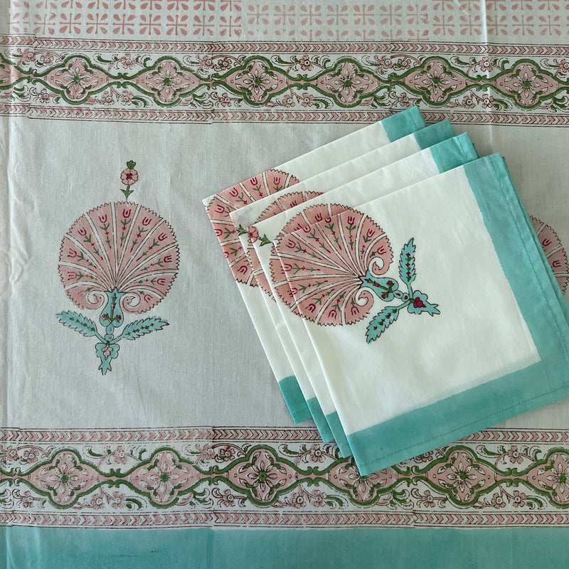 Block Print Tablecloth & Napkin Set ~ Pink City - The Jungle Emporium