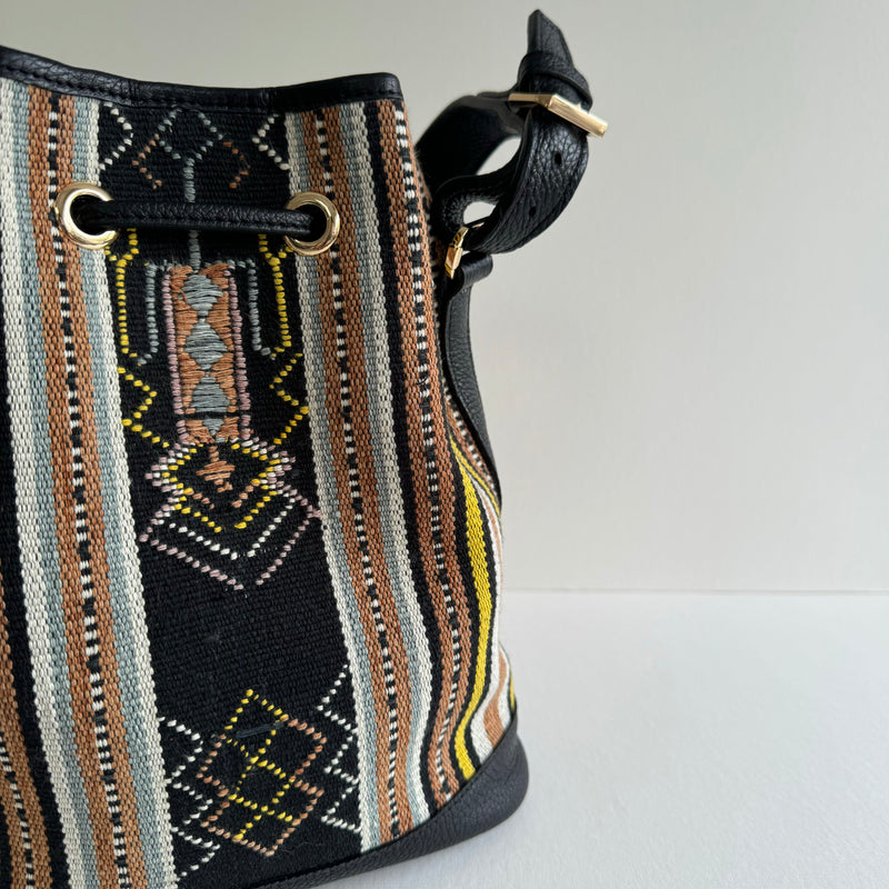 The Flores Bucket Bag ~ Black Yellow Ikat