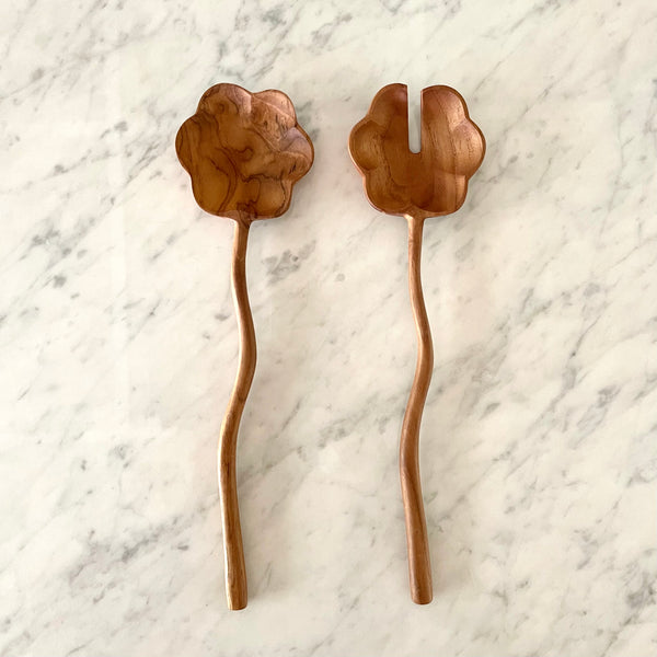 Scalloped Teak Salad Servers