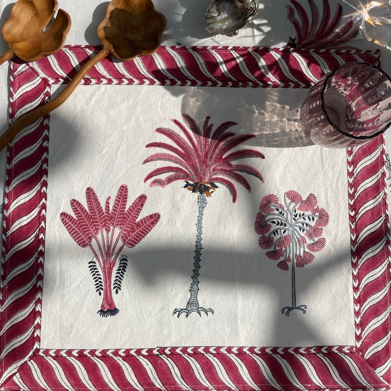 The Palm Block-Print Placemat Set of four ~ various colours
