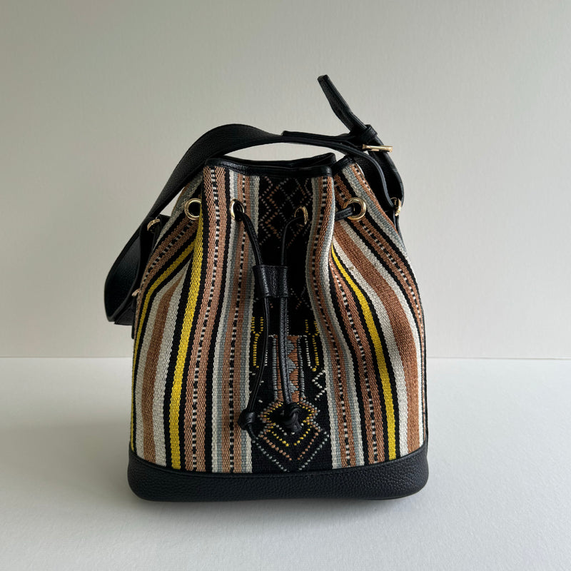 The Flores Bucket Bag ~ Black Yellow Ikat