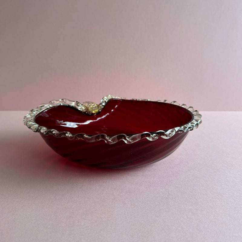 Vintage Mid-Century Murano Glass Bowl Red with gold speckles - The Jungle Emporium
