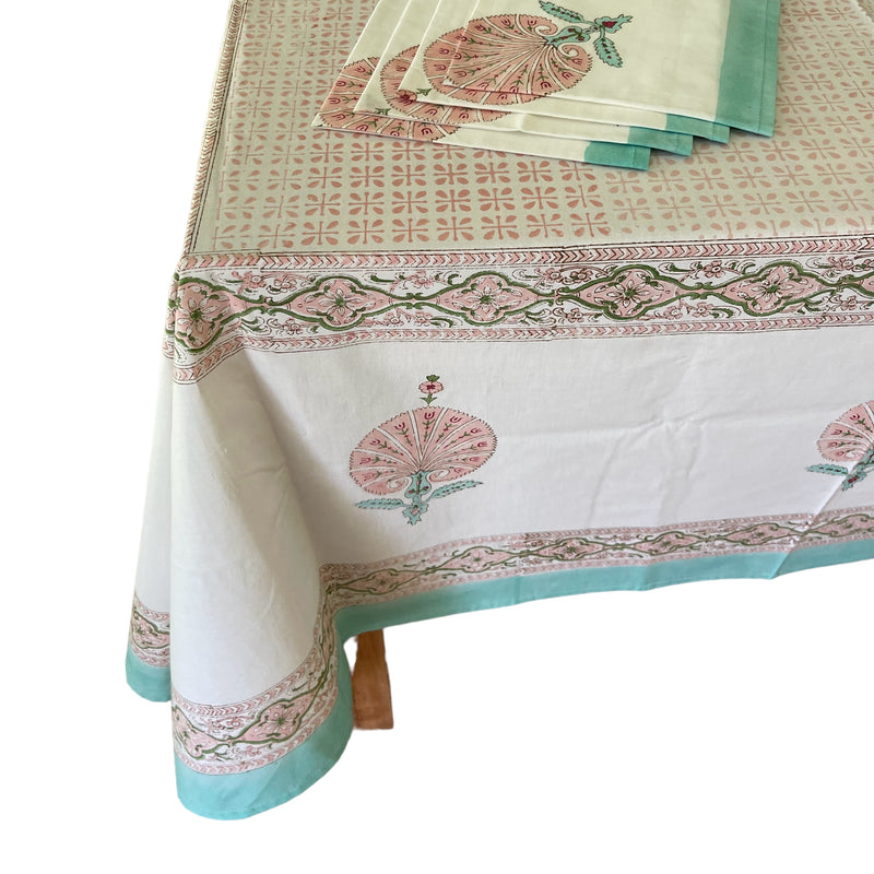 Block Print Tablecloth & Napkin Set ~ Pink City