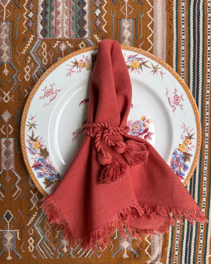 Handwoven fringed cotton napkin ~ various colours