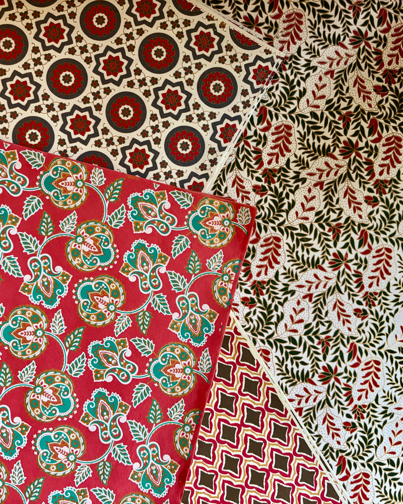 Block-printed Christmas Wrapping Paper ~ Set of 3 sheets