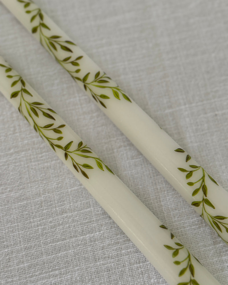 Tapered Leaf Garland Candles ~ set of two