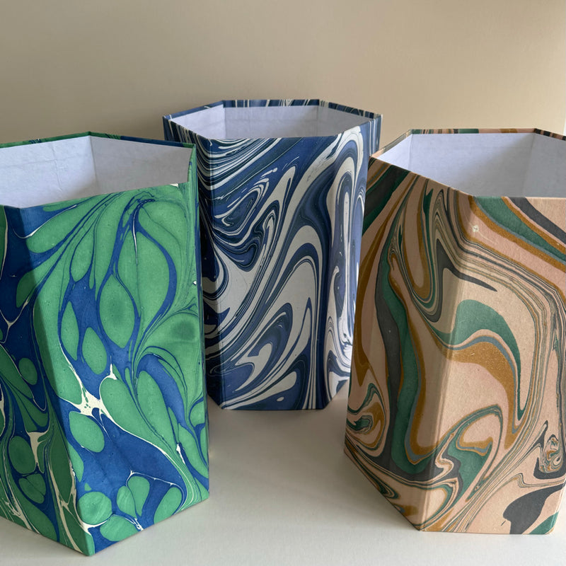 Marbled Handmade Paper Bin ~ various colours