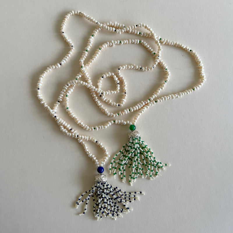 Baroque pearl tassel necklace ~ various stones - The Jungle Emporium