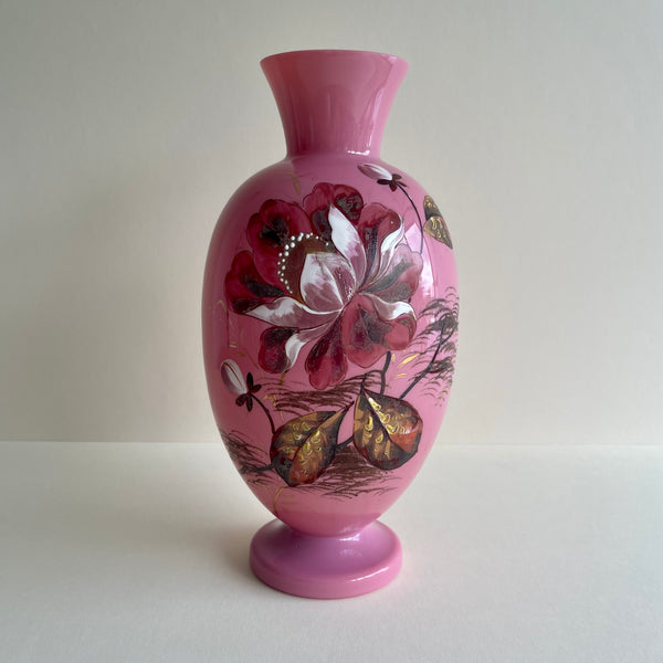 Vintage Victorian opaline Peony glass vase