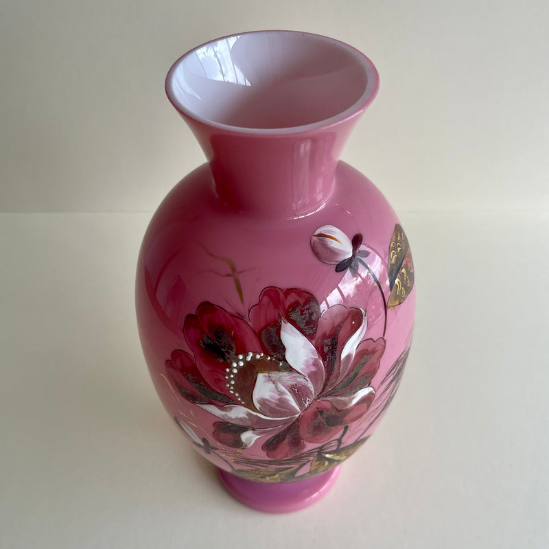 Vintage Victorian opaline Peony glass vase - The Jungle Emporium