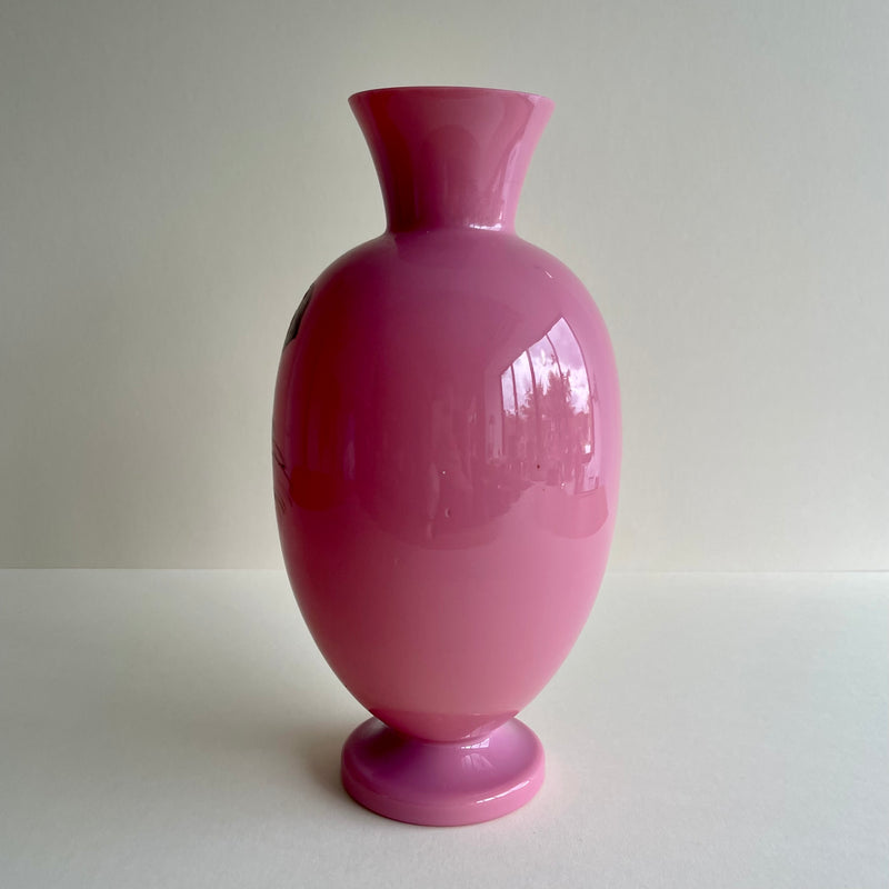 Vintage Victorian opaline Peony glass vase - The Jungle Emporium