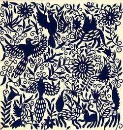 Chainstitch Mexican Otomi style tapestry ~ Blue & White