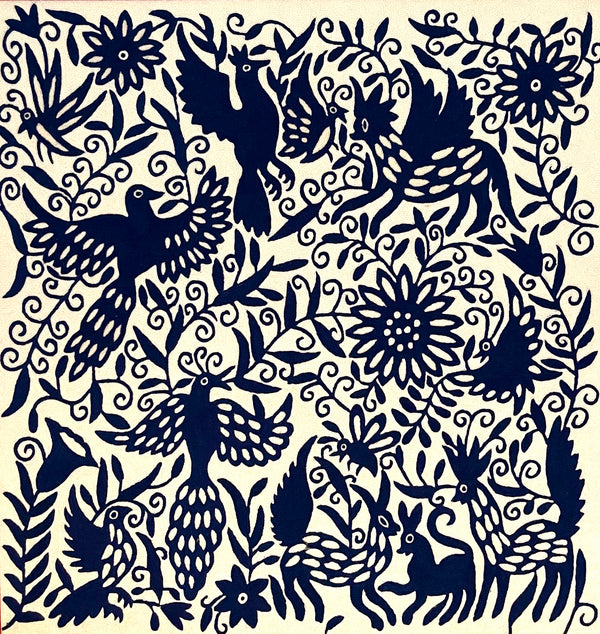 Chainstitch Mexican Otomi style tapestry ~ Blue & White