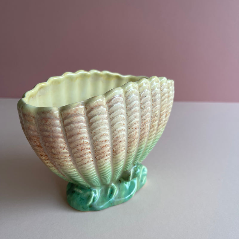 Mid-Century Shell Vase ~ Green & light pink