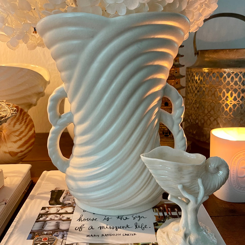 Mid Century Ceramic Rope Vase ~ white