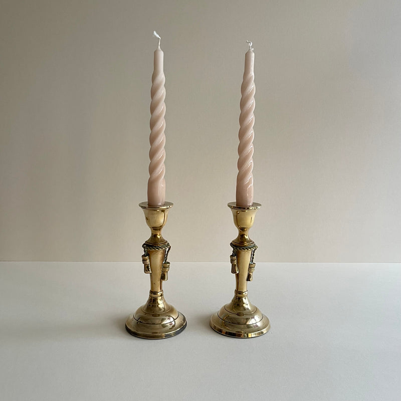 Mid Century Brass Candlesticks with rope design - The Jungle Emporium