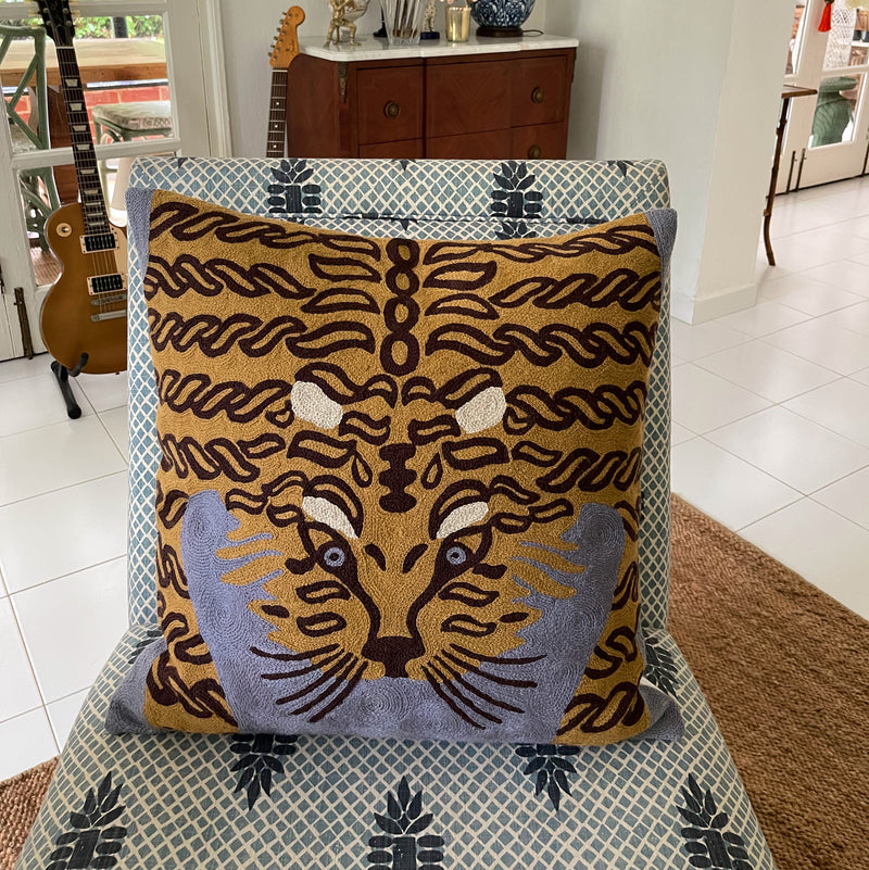 Bengal Tiger Cushion Cover ~ Dove Grey
