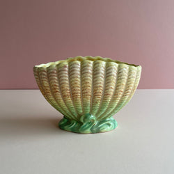 Mid-Century Shell Vase ~ Green & light pink