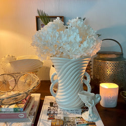 Mid Century Ceramic Rope Vase ~ white