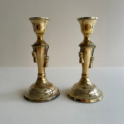 Mid Century Brass Candlesticks with rope design - The Jungle Emporium